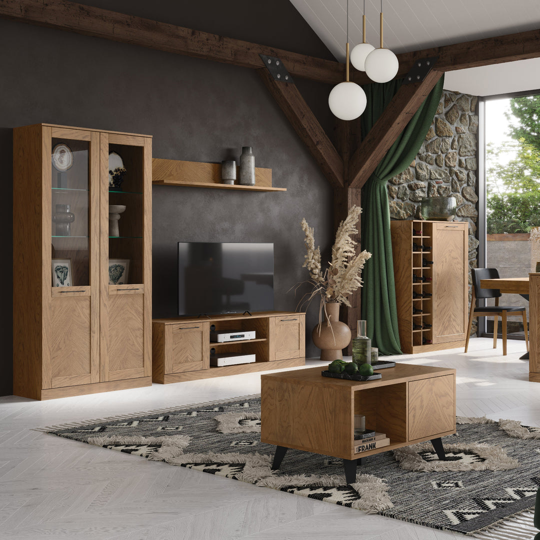 Rustikale geölte Eichenvitrine COZY 10, 65×198×42 cm | VESKOR