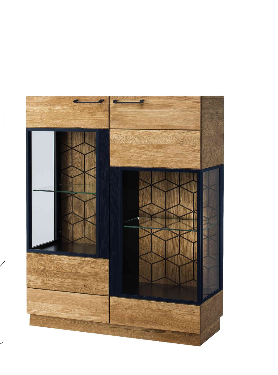 VESKOR Mozaik Holzmöbel aus Eiche, Vitrine, Sideboard im modernen, skandinavisch-industriellen Design