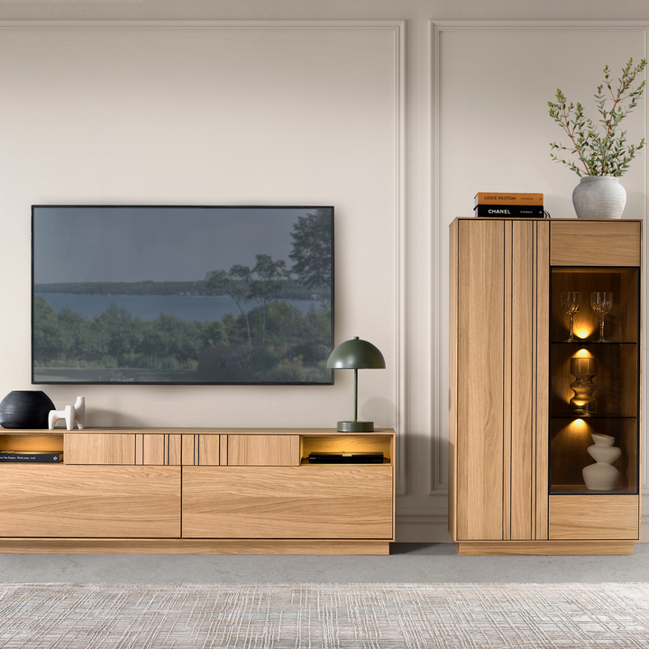 Honig-Eiche Vitrine JOIN 15, 80×40×144 cm | VESKOR