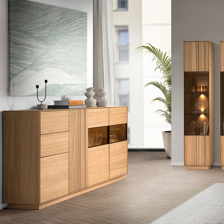 Honig-Eiche Vitrine JOIN 10, 40×40×195 cm | VESKOR