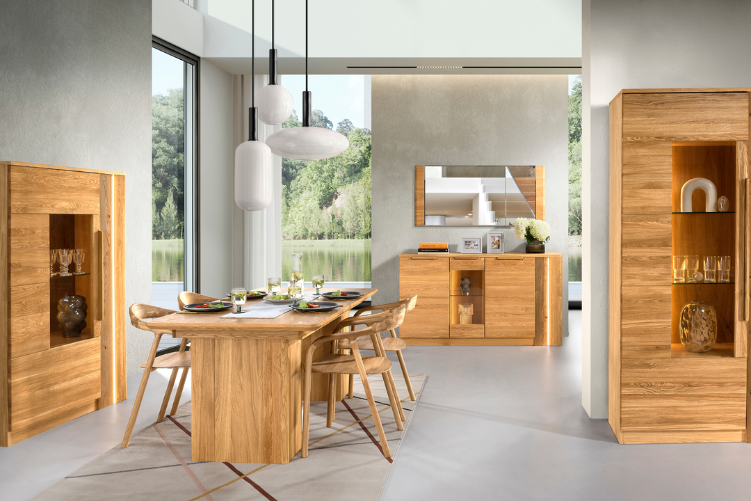 Honig-Eiche Vitrine LONDON 12, 98×202×43 cm | VESKOR