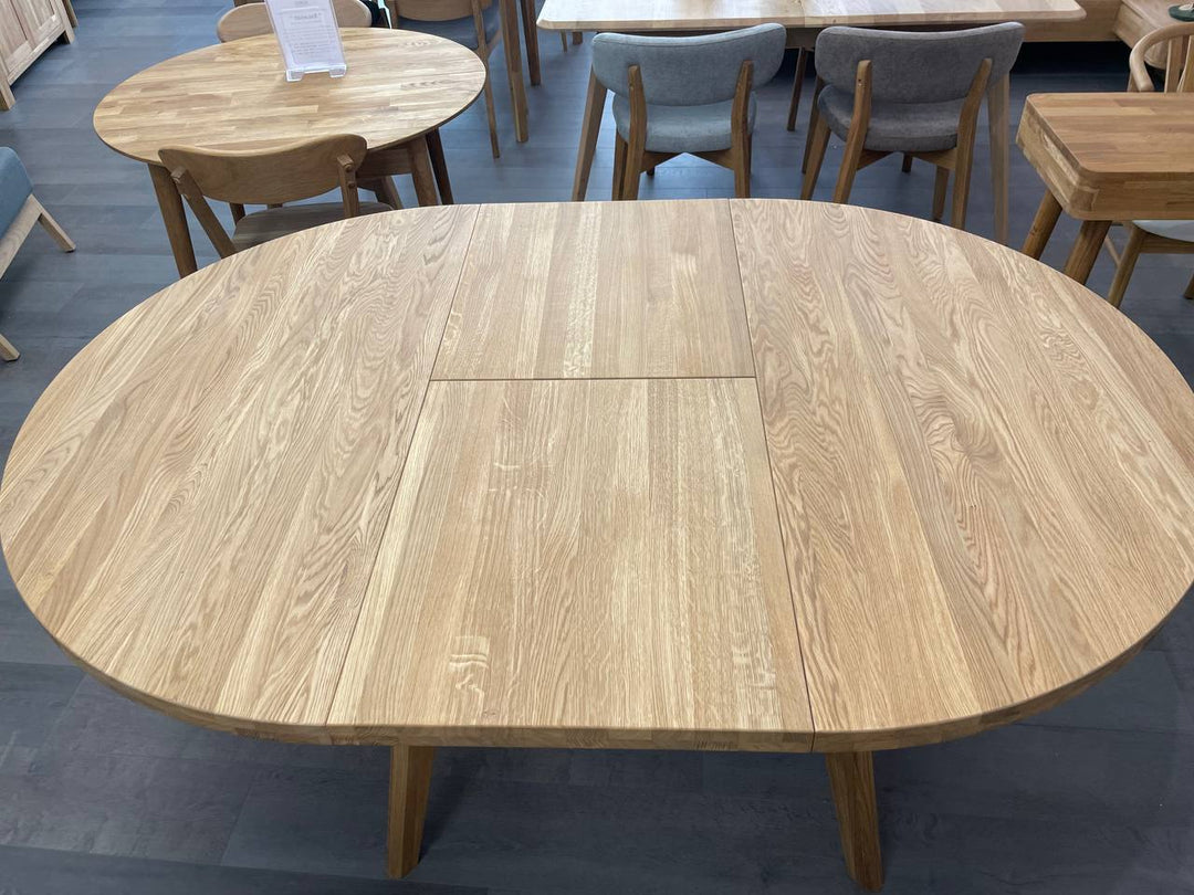 VESKOR Mesa de comedor redonda y extensible de madera maciza de roble LEA