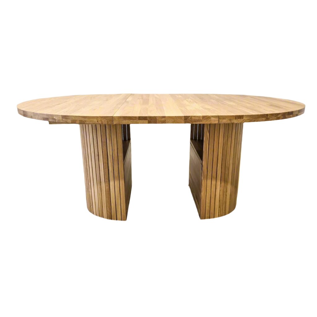 VESKOR Ausziehbarer runder Esstisch aus massiver Eiche ROMA 135-235 x 135 x 75 cm.
